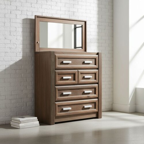 Four Drawer Wooden Chest with Mirror