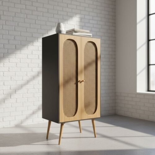 Rattan Raw Oak Cabinet